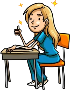 woman sitting at classroom desk character